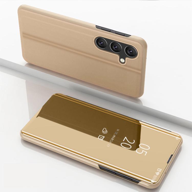 For Galaxy S26 5G Plated Mirror Horizontal Flip Leather Phone Case with Holder(Gold)