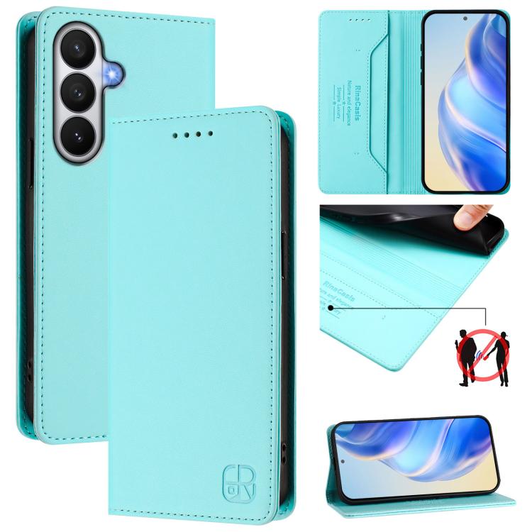 For Galaxy S26 5G RC01 Dual-Folded Magnetic Suction RFID Leather Phone Case(Mint Green)