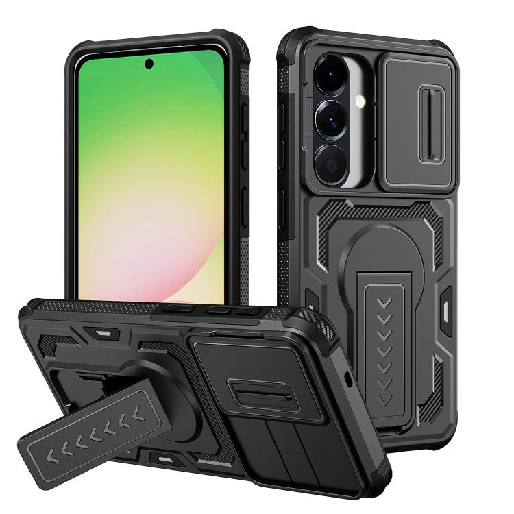 For Galaxy S26 5G Slid Camera Shield Invisible Holder PC Hybrid TPU Phone Case(Black)