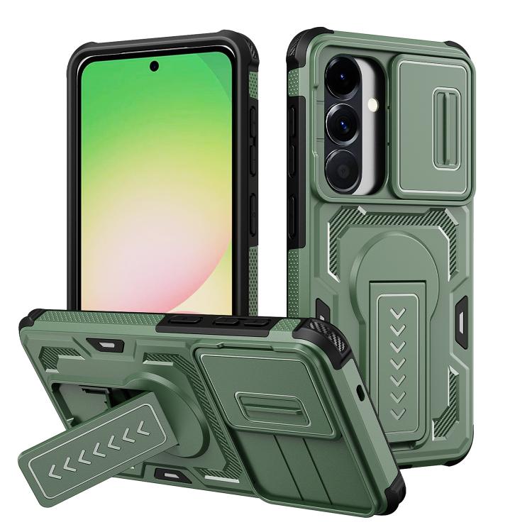 For Galaxy S26 5G Slid Camera Shield Invisible Holder PC Hybrid TPU Phone Case(Green)
