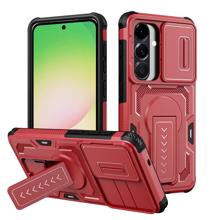 For Galaxy S26 5G Slid Camera Shield Invisible Holder PC Hybrid TPU Phone Case(Red)
