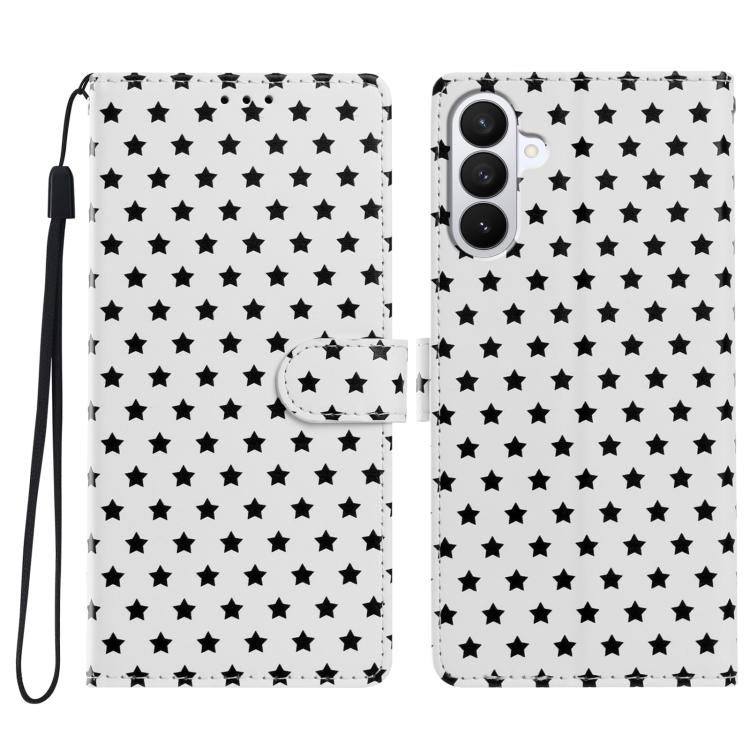 For Galaxy S26 5G Star Pattern Magnetic Buckle Vegan Leather Phone Case with Wrist Strap(White)