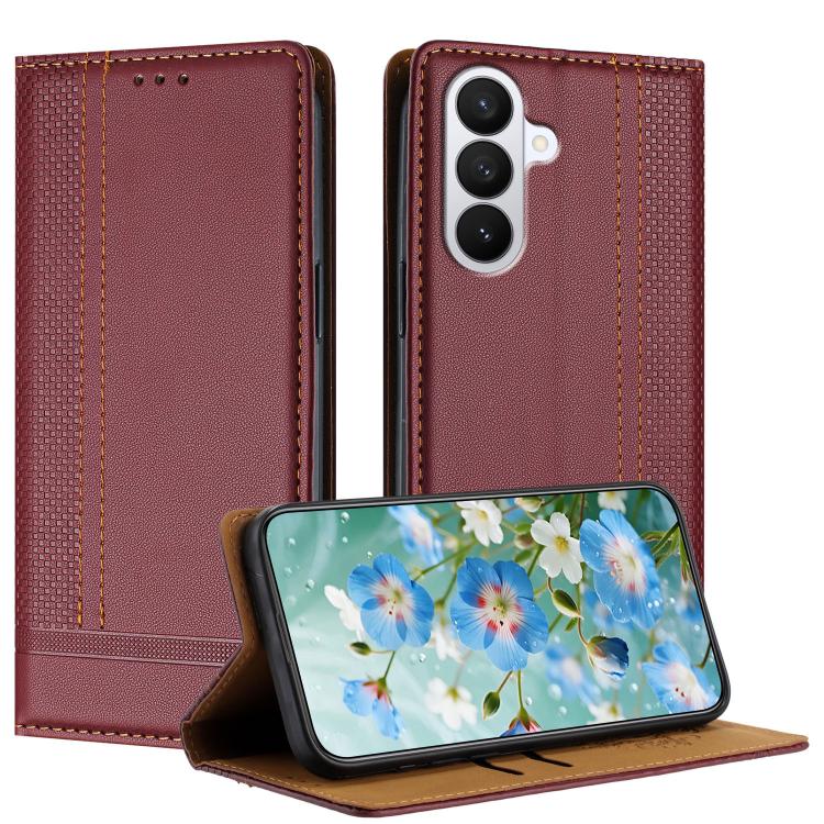 For Galaxy S26 5G Stitching Design Scratch-Resistant Vegan Leather Phone Case(Wine Red)