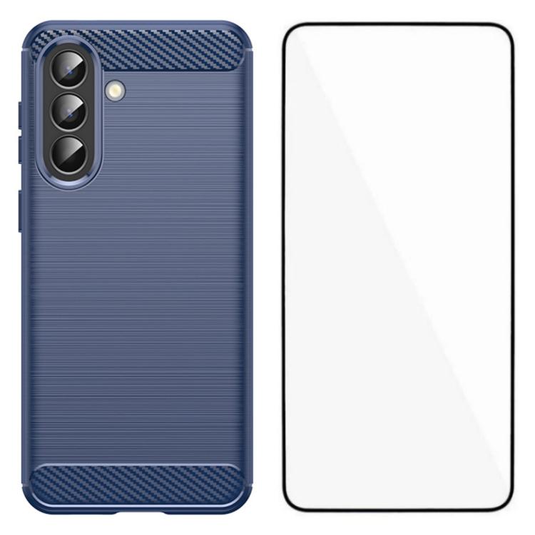 For Galaxy S26 5G WANLONFENG Brushed Texture Shockproof TPU Phone Case with Screen Film(Blue)