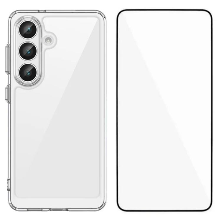 For Galaxy S26 5G WANLONFENG Electroplated Buttons TPU Acrylic Phone Case with Screen Protector(Transparent)