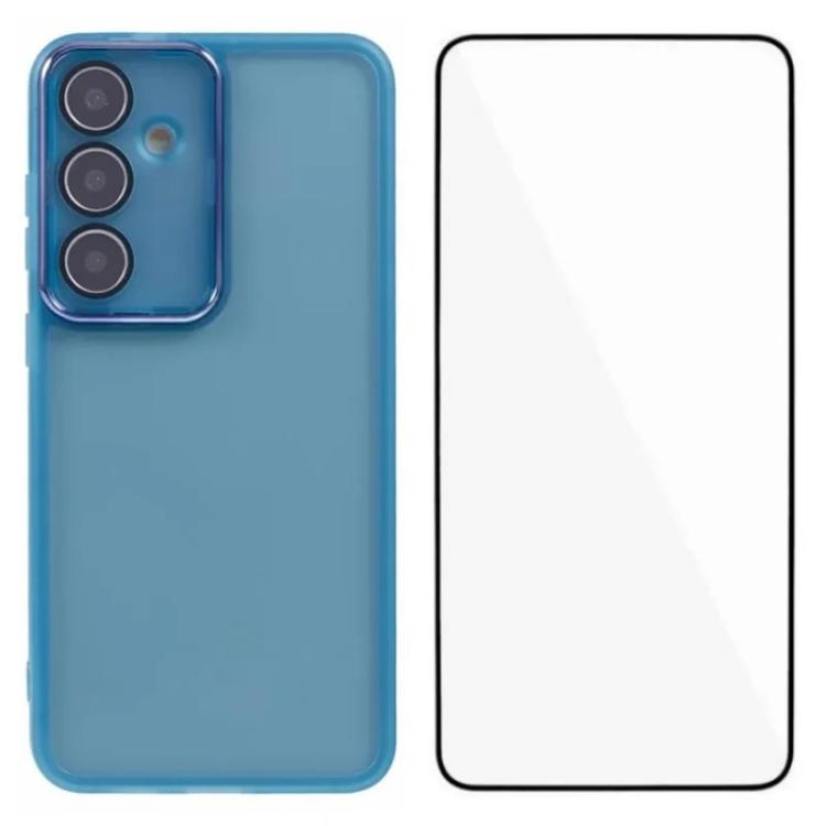 For Galaxy S26 5G WANLONFENG Electroplated Frame Translucent TPU Phone Case with Screen Film(Blue)