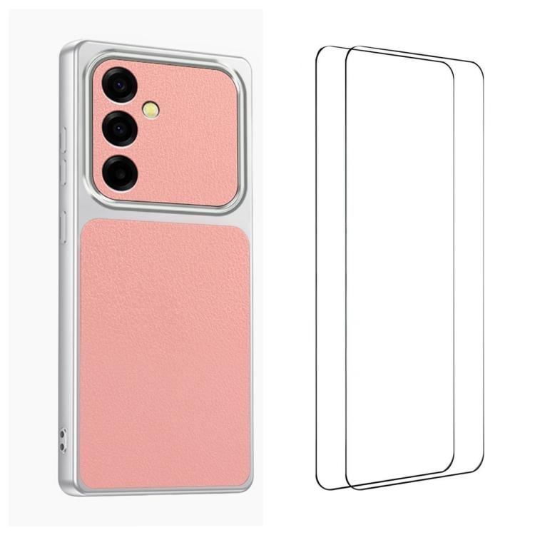 For Galaxy S26 5G WANLONFENG Lambskin Texture PC TPU Phone Case with 2pcs Screen Films(Pink)