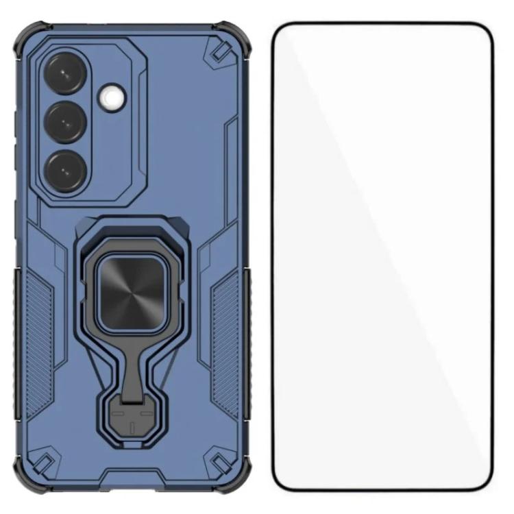 For Galaxy S26 5G WANLONFENG Metal Kickstand Phone Case with Screen Protector(Blue)