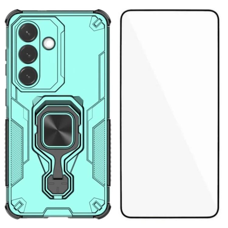 For Galaxy S26 5G WANLONFENG Metal Kickstand Phone Case with Screen Protector(Green)