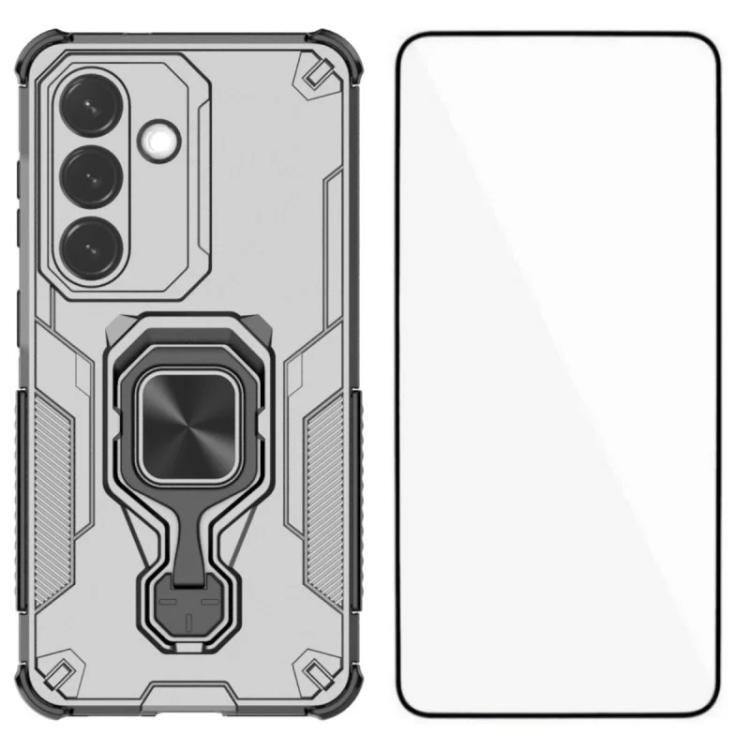 For Galaxy S26 5G WANLONFENG Metal Kickstand Phone Case with Screen Protector(Grey)