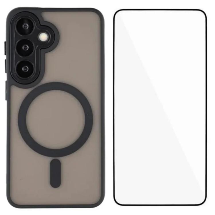 For Galaxy S26 5G WANLONFENG Skin-feel Magnetic PC Hybrid TPU Phone Case with Screen Protector(Black)