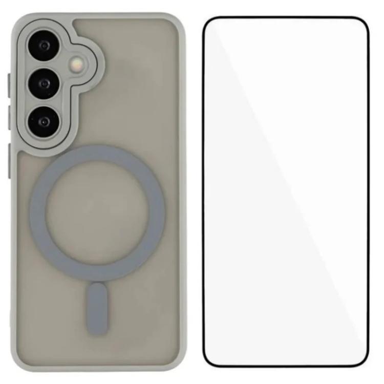 For Galaxy S26 5G WANLONFENG Skin-feel Magnetic PC Hybrid TPU Phone Case with Screen Protector(Grey)