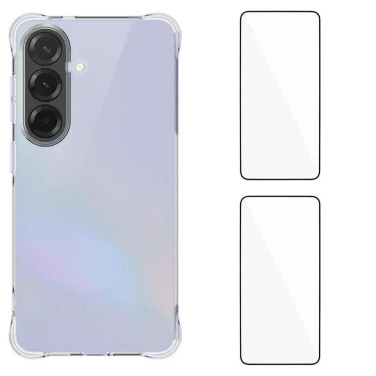 For Galaxy S26 5G WANLONFENG Transparent Four-Corner Shockproof TPU Phone Case with 2pcs Screen Films(Transparent)