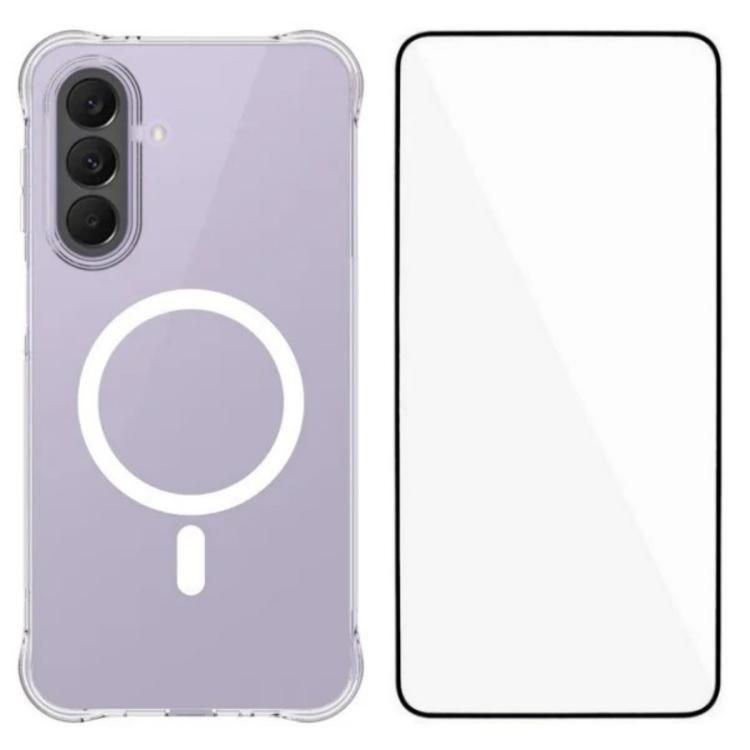 For Galaxy S26 5G WANLONFENG Transparent Magnetic Four-Corner Shockproof TPU Phone Case with Screen Film(Transparent)