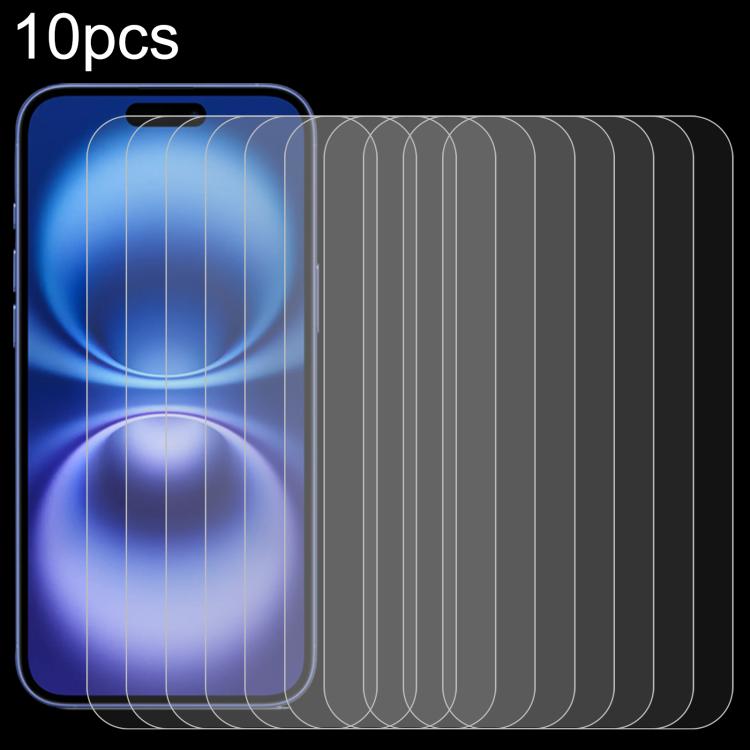 For iPhone 16 10pcs 0.26mm 9H 2.5D High Aluminum Tempered Glass Film