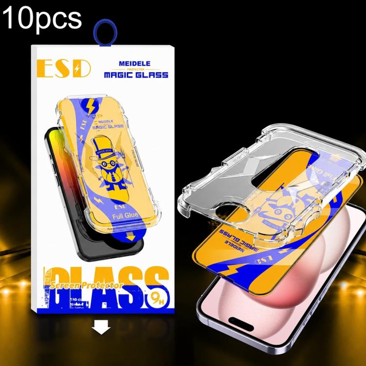 For iPhone 16 / 15 10pcs MEIDELE Easy Install Dust-proof Box HD Tempered Glass Film