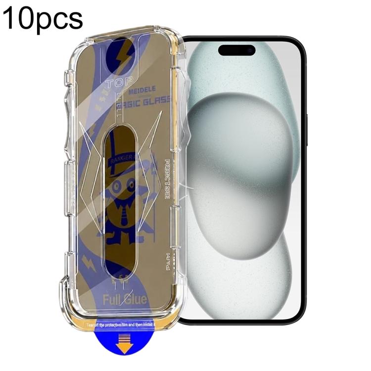 For iPhone 16 / 15 10pcs MEIDELE Easy Install Dust-proof Box Privacy Tempered Glass Film