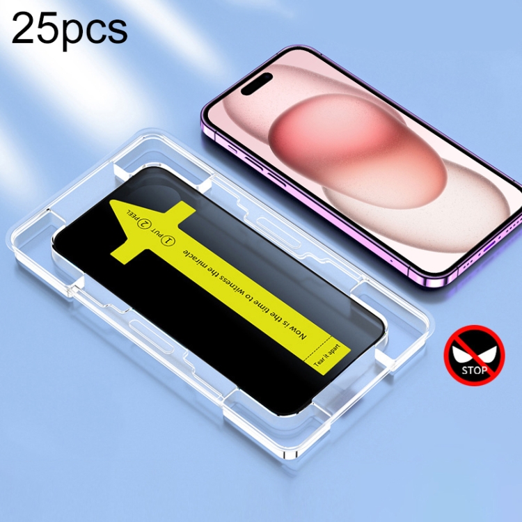 For iPhone 16 / 15 25pcs Anti-peeping Fast Attach Dust-proof Anti-static Tempered Glass Film