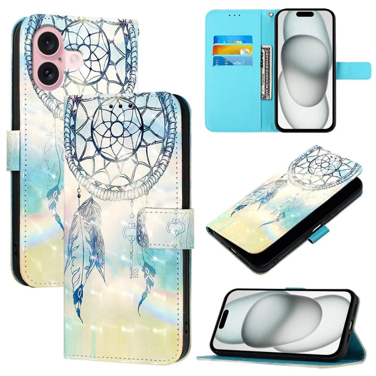 For iPhone 16 3D Painting Horizontal Flip Leather Phone Case(Dream Wind Chimes)