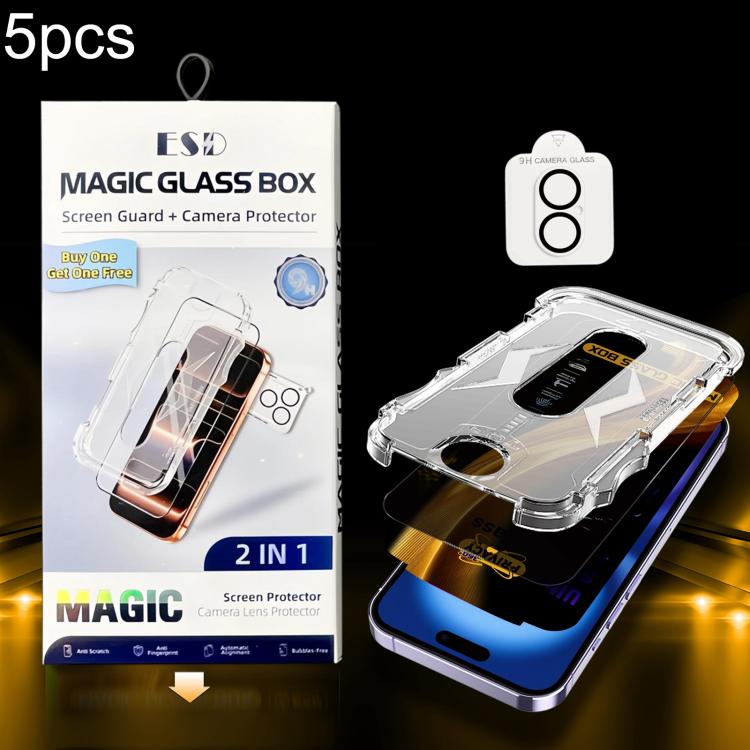 For iPhone 16 5pcs Easy Install Dust-proof Box 360 Privacy Tempered Glass Film with Lens Film