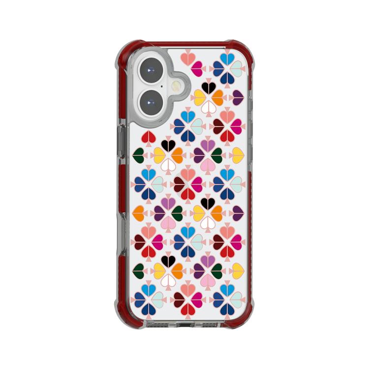 For iPhone 16 Acrylic Four-Corner Shockproof Heart Pattern Phone Case(Brown)