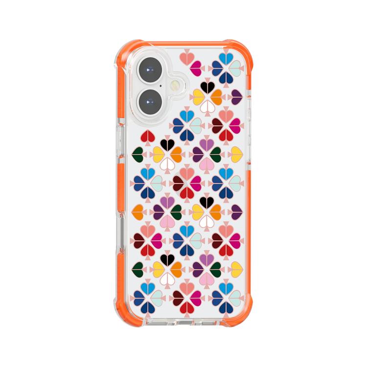 For iPhone 16 Acrylic Four-Corner Shockproof Heart Pattern Phone Case(Orange)