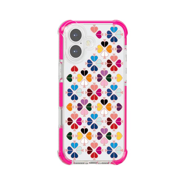For iPhone 16 Acrylic Four-Corner Shockproof Heart Pattern Phone Case(Pink)
