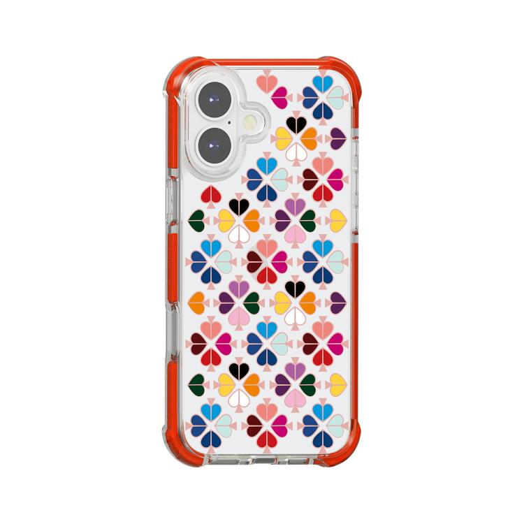 For iPhone 16 Acrylic Four-Corner Shockproof Heart Pattern Phone Case(Red)