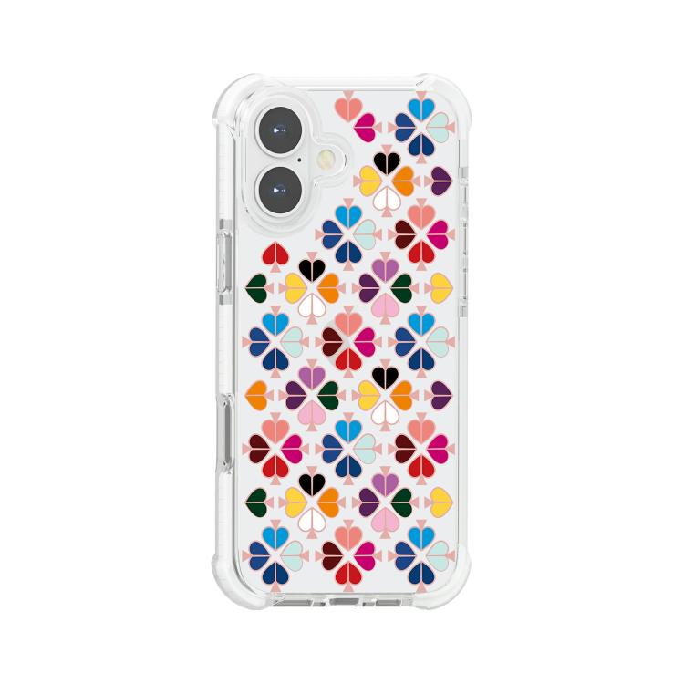 For iPhone 16 Acrylic Four-Corner Shockproof Heart Pattern Phone Case(Transparent White)