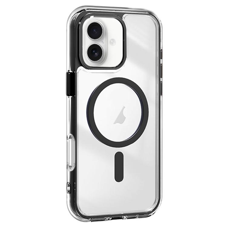 For iPhone 16 Acrylic Hybrid TPU Airbag Shockproof MagSafe Phone Case(Black)