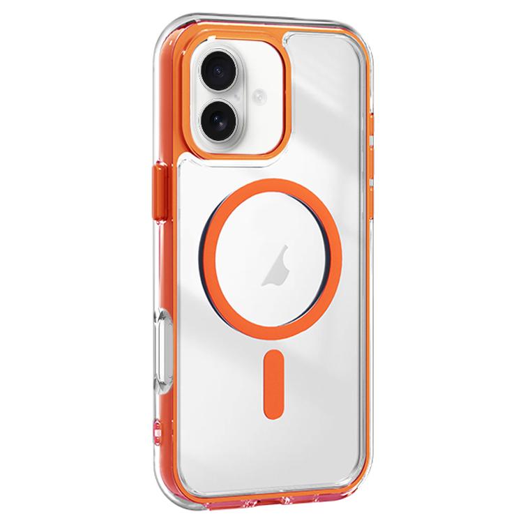 For iPhone 16 Acrylic Hybrid TPU Airbag Shockproof MagSafe Phone Case(Orange)