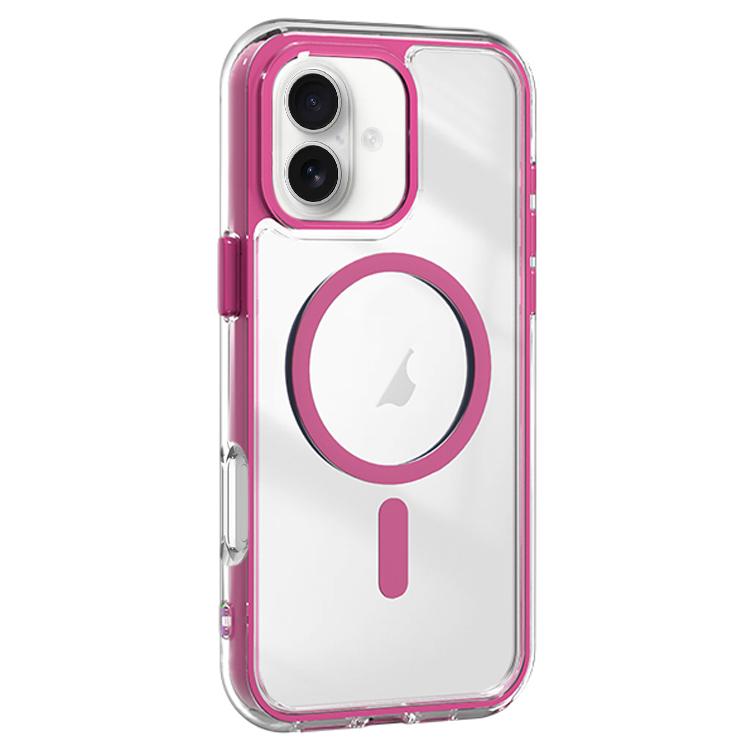 For iPhone 16 Acrylic Hybrid TPU Airbag Shockproof MagSafe Phone Case(Rose Red)