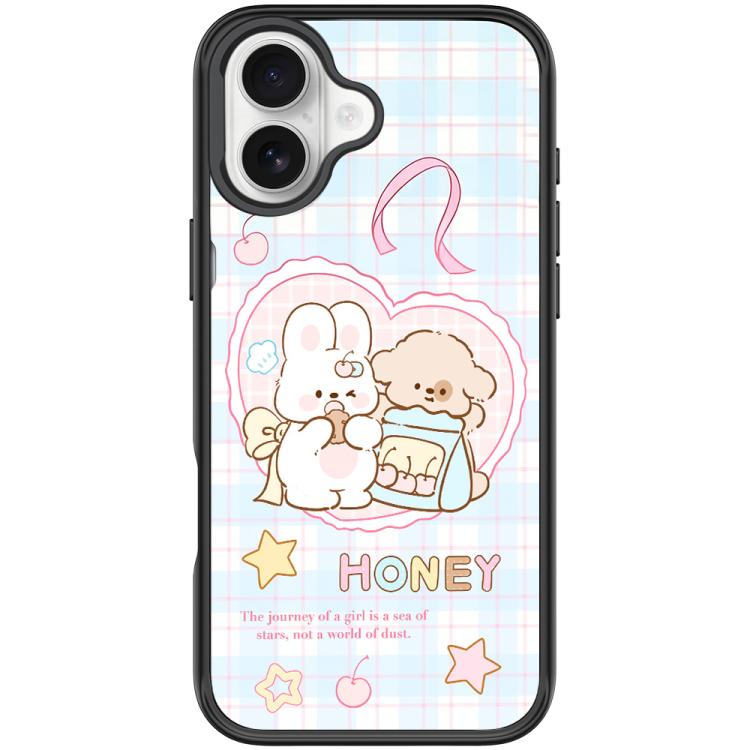 For iPhone 16 Adorable Love Rabbit Pattern Magnetic Phone Case(Black)