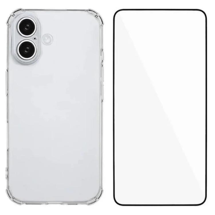 For iPhone 16 Airbag Corners Transparent TPU Phone Case with Screen Film(Transparent)