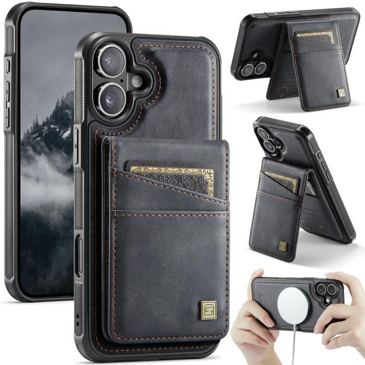 For iPhone 16 AutSpace A12 MagSafe Magnetic RFID Card Bag Phone Case(Black)