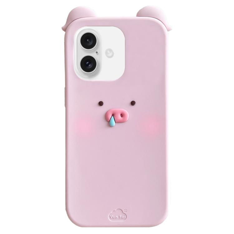 For iPhone 16 Blush Snot Pig Design Silicone Phone Case(Pink)