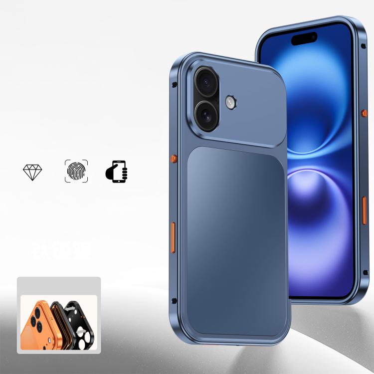 For iPhone 16 Buckle Magnetic Metal Phone Case(Blue)