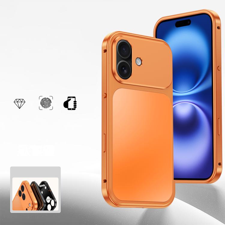 For iPhone 16 Buckle Magnetic Metal Phone Case(Orange)