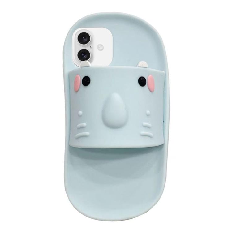 For iPhone 16 Cartoon Slipper Design Silicone Phone Case(Blue)