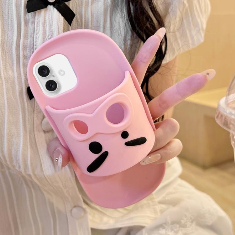 For iPhone 16 Cartoon Slipper Design Silicone Phone Case(Pink)
