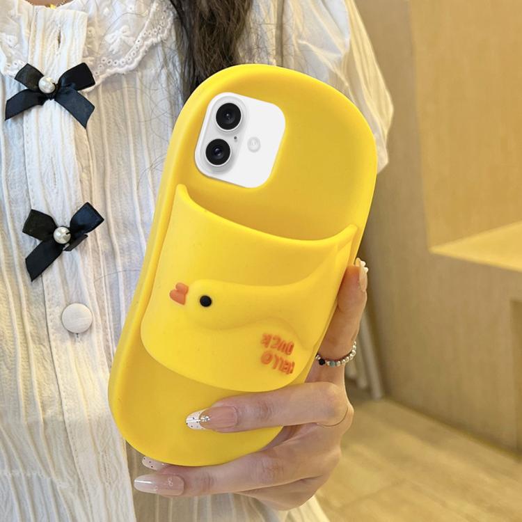 For iPhone 16 Cartoon Slipper Design Silicone Phone Case(Yellow)