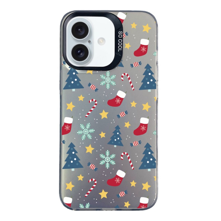 For iPhone 16 Christmas Series PC Full Coverage Pattern Phone Case(CK036 Black)