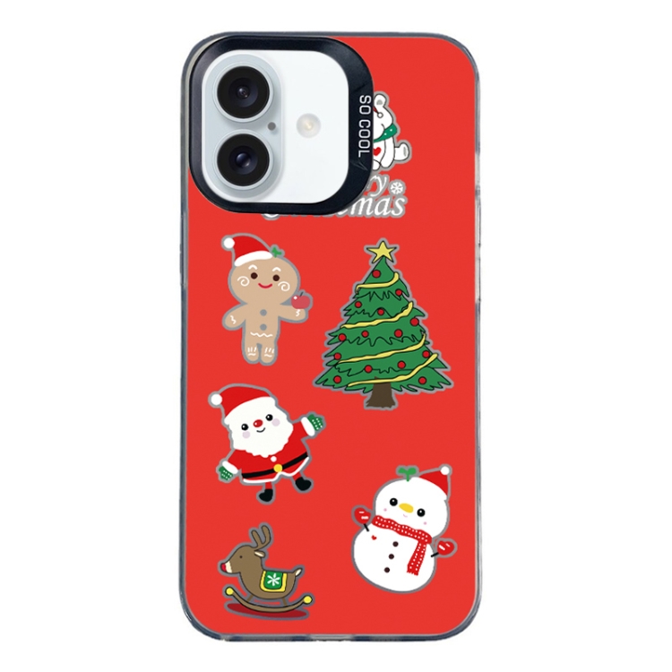For iPhone 16 Christmas Series PC Full Coverage Pattern Phone Case(CK041 Black)