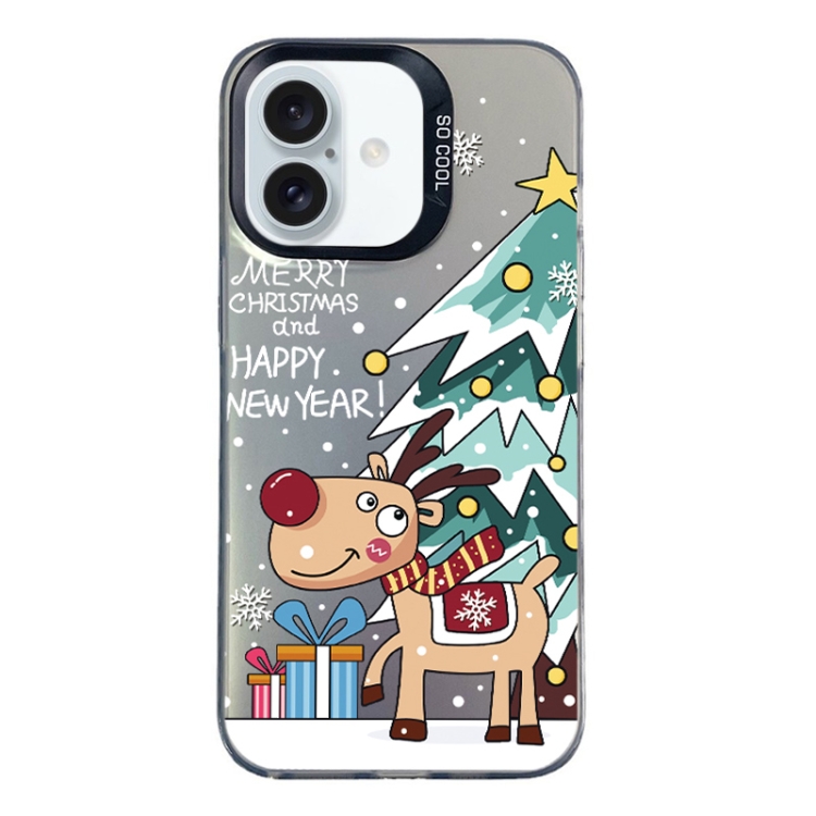 For iPhone 16 Christmas Series PC Full Coverage Pattern Phone Case(CK042 Black)