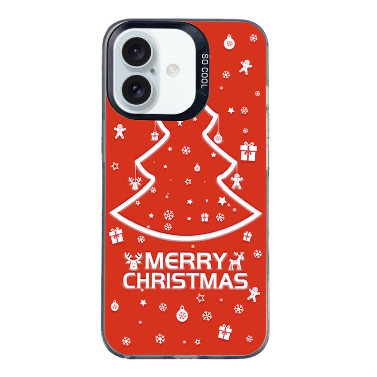 For iPhone 16 Christmas Series PC Full Coverage Pattern Phone Case(CK046 Black)