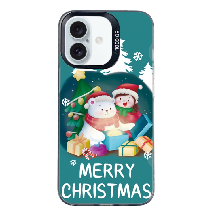 For iPhone 16 Christmas Series PC Full Coverage Pattern Phone Case(CK048 Black)