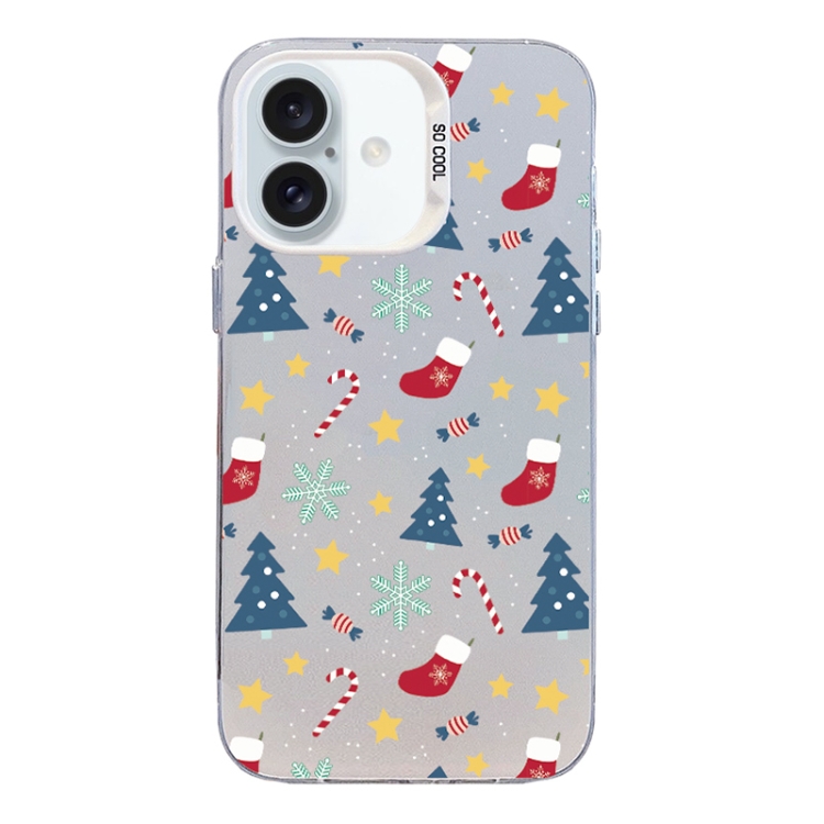 For iPhone 16 Christmas Series PC Full Coverage Pattern Phone Case(CW036 White)