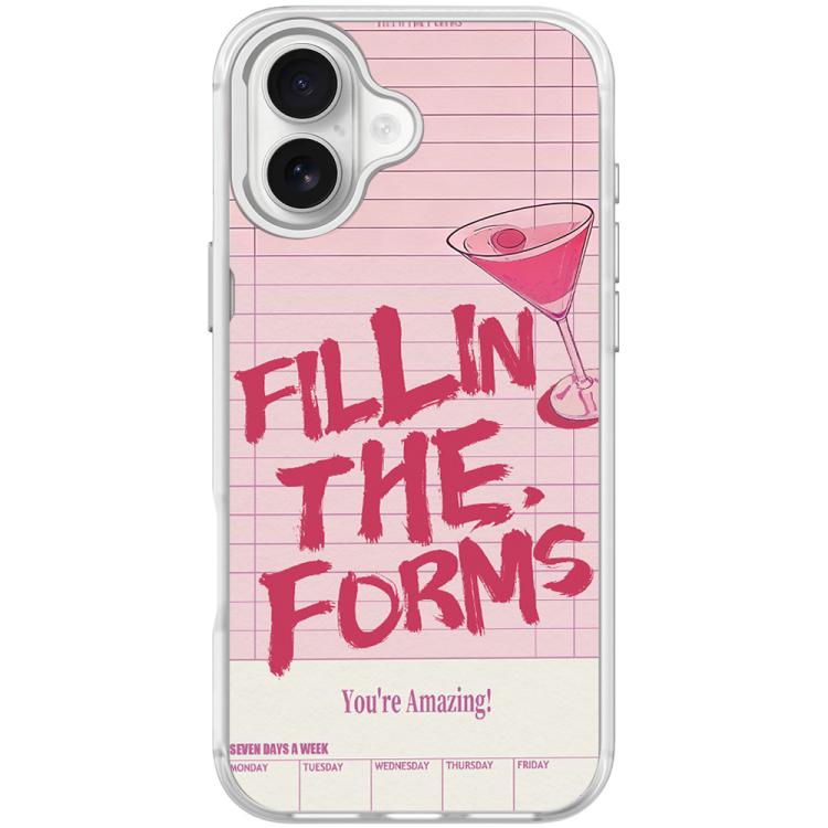 For iPhone 16 Cocktail and Text Pattern Magnetic Phone Case(Transparent White)