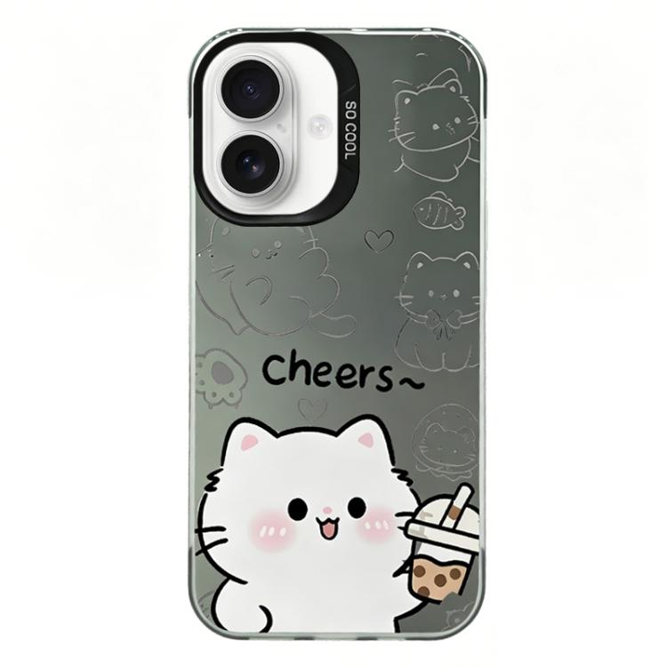 For iPhone 16 Colorful Silver Plated IMD Pattern PC Hybrid TPU Phone Case(Black Cat)