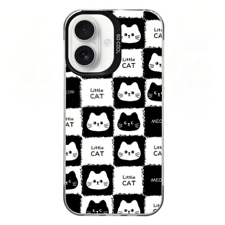 For iPhone 16 Colorful Silver Plated IMD Pattern PC Hybrid TPU Phone Case(Black Full Screen Cats)